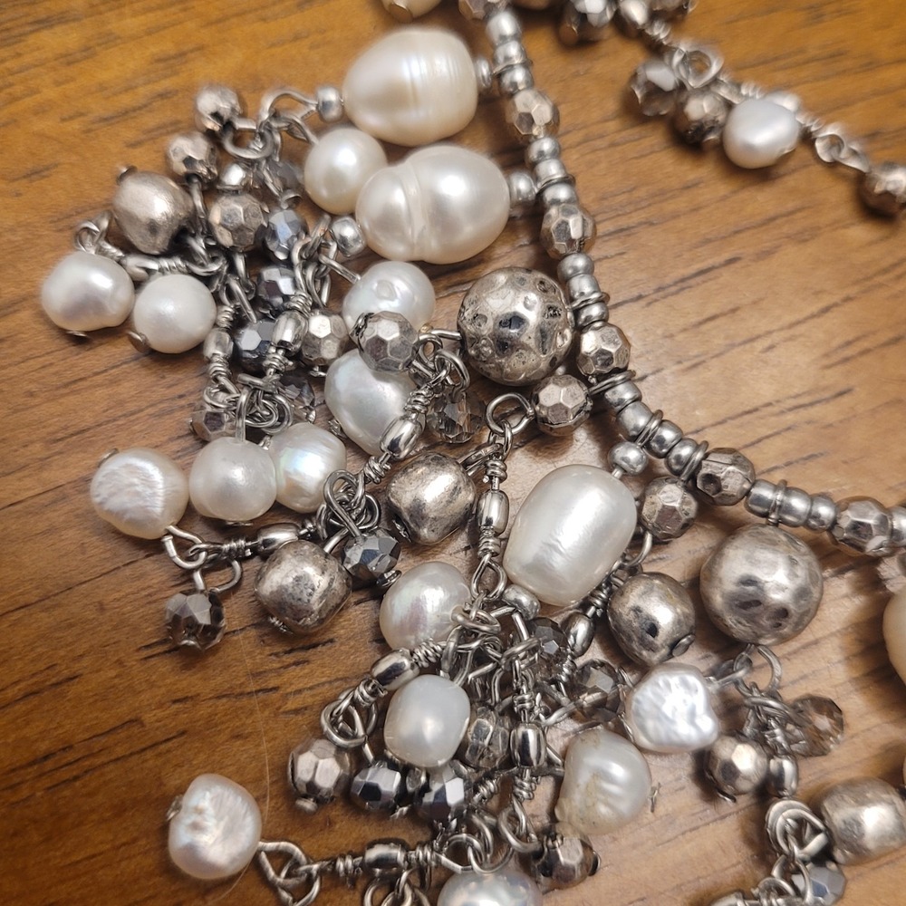 J.JILL Necklace Earrings Set Faux Pearl Cluster Bib Dangle NWT